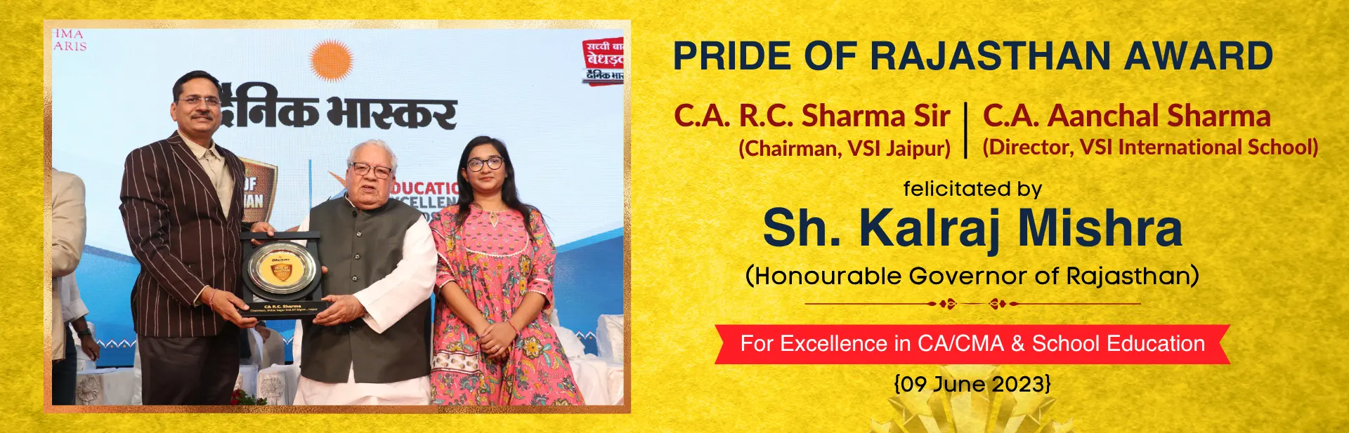 Pride of Rajasthan Award to CA RC Sharma Sir